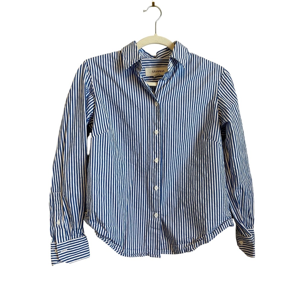 GRAMMAR NYC‎ Blue White Stripe Organic Cotton Button Up Shirt Size 4